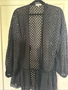 Size Large Ramy Brook Black Openwork Crochet coverup
